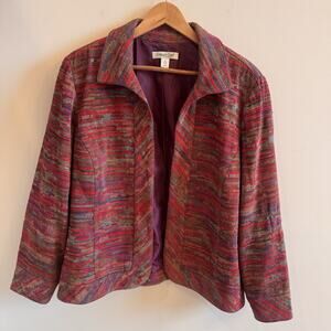 Coldwater Creek Jacket Women's XL Blazer Open Front Textured Shoulder Pads Lined